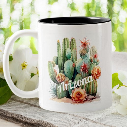Arizona Cactus Watercolor Garden House Plants  Two_Tone Coffee Mug