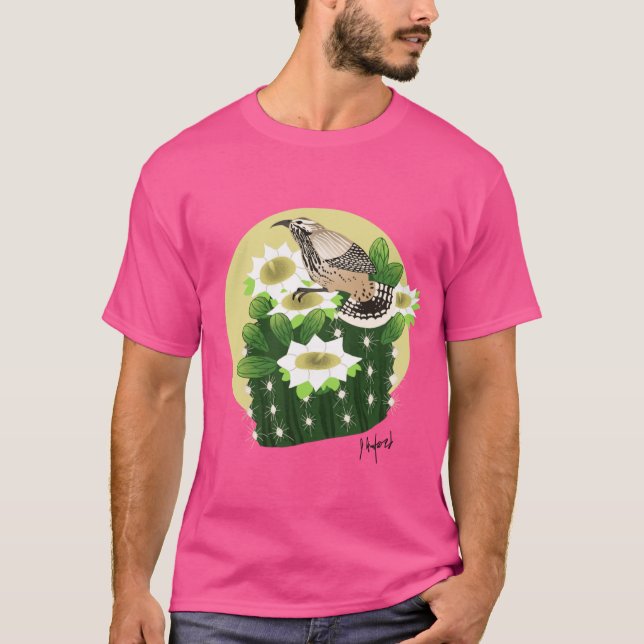 Arizona Cactus Wren and Saguaro Cactus Oversized T-Shirt (Front)