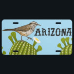 Arizona Cactus Wren Saguaro Desert Illustration  License Plate<br><div class="desc">Check out this cool custom license plare with a handmade illustration. Personalize it by adding your own text to the top! Change the font and color too. Check out matching items like postcards, stickers and posters, and visit my shop for more colors and patterns too! Feel free to customize it...</div>