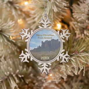 Arizona Christmas Desert Landscape Photo Keepsake Snowflake Pewter Christmas Ornament