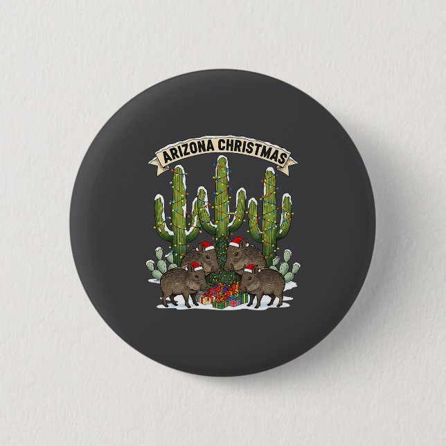 Arizona Christmas Javelina Family Desert Saguaros  Button (Front)