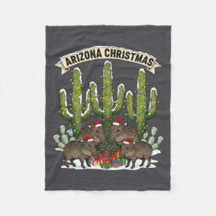 Arizona Christmas Javelina Family Desert Saguaros Fleece Blanket