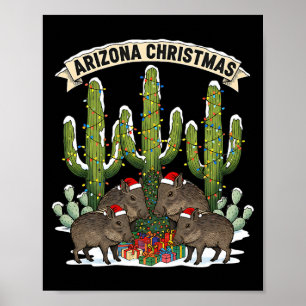 Arizona Christmas Javelina Family Desert Saguaros  Poster