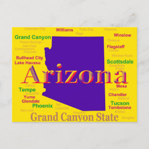 Arizona Colorful Map, Grand Canyon State Postcard