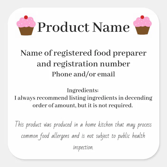 Arizona cottage law food label bakery home based | Zazzle.com