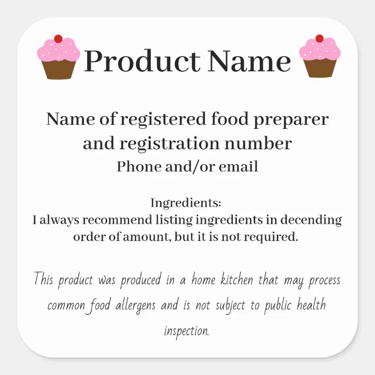 Arizona cottage law food label bakery home based | Zazzle