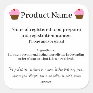 Arizona cottage law food label bakery home based