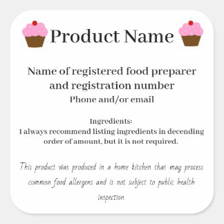 Arizona cottage law food label bakery home based