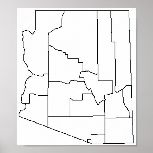 Arizona Counties Blank Outline Map Poster