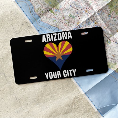 Arizona Custom Personalized Flag Heart Your CIty License Plate