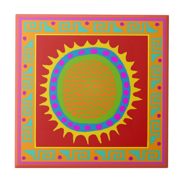 Arizona Del Sol Tile - Red Yellow Blue Pink (Front)