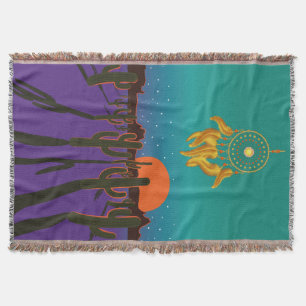 Arizona Desert at Night with Gold Dream Catcher Throw Blanket