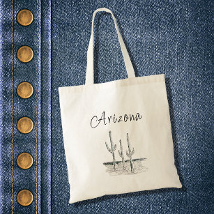 Arizona Desert Cactus Black White Boho Tote Bag