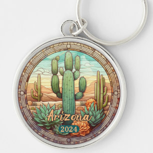 Arizona Desert Cactus Faux Stained Glass Keychain