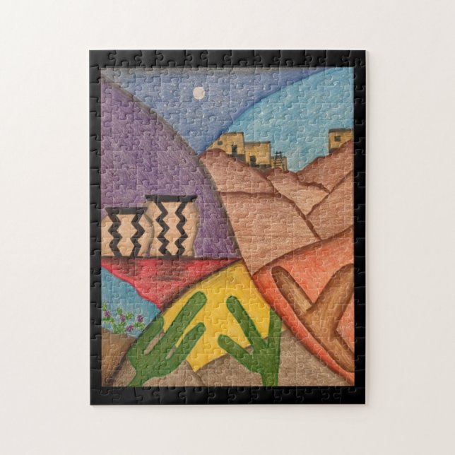 Arizona Desert Cactus Southwest Folk Art Jigsaw Puzzle (Vertical)