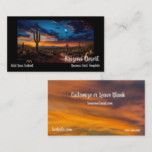 Arizona Desert Cactus Sunset Business Card (Front/Back)