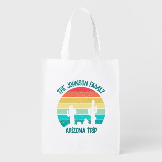 Arizona Desert Cactus Sunset Custom Vacation Grocery Bag (Front)