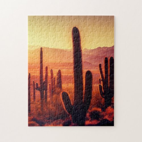 Arizona Desert cactus sunset Jigsaw Puzzle