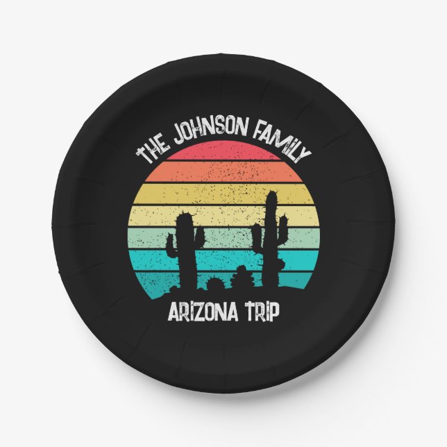 Arizona Desert Cactus Sunset Personalized Paper Plates (Front)