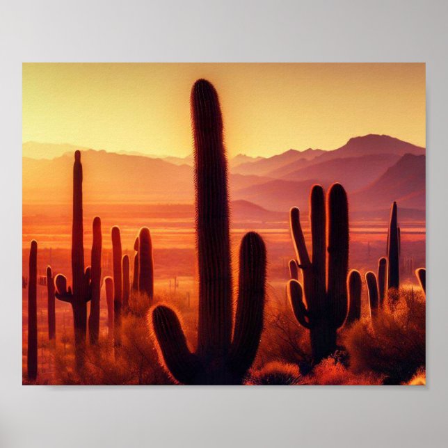 Arizona Desert cactus sunset Poster (Front)