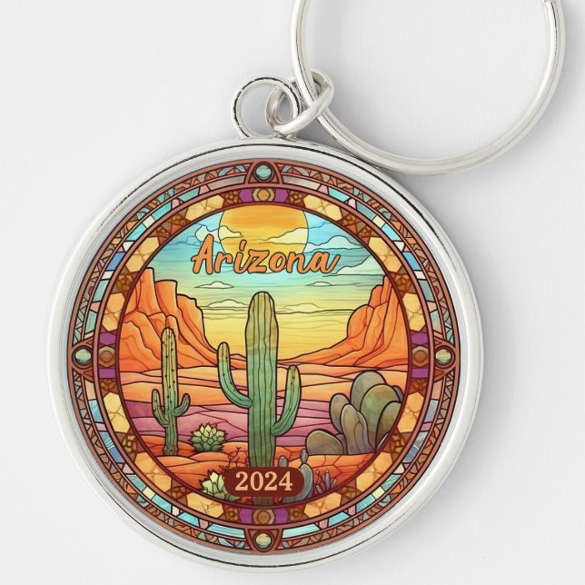 Arizona Desert Cactus Watercolor Keychain (Front)