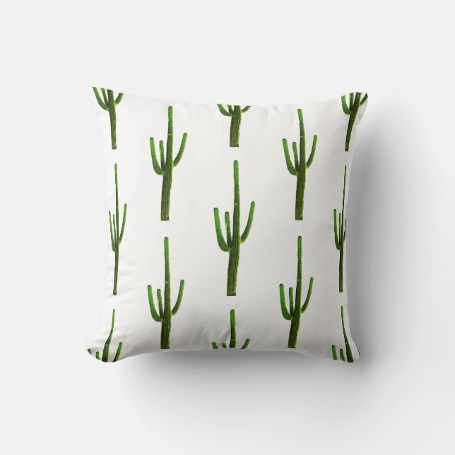 Arizona Desert Creen Saguaro Cactus Throw Pillow (Front)