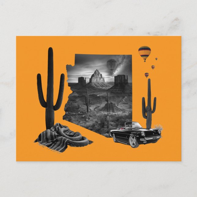 Arizona Desert Dream in Black and White Postcard (Front)