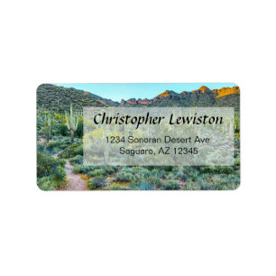 Arizona Desert Hiking Trail Saguaro Cactus Forest Label