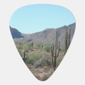 Arizona Desert Landscape with Tall Saguaro Cactus Guitar Pick