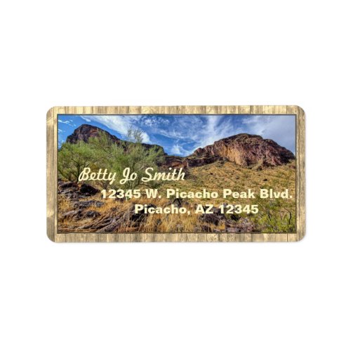 Arizona Desert Mountain Scenery Barn Boards Beige  Label