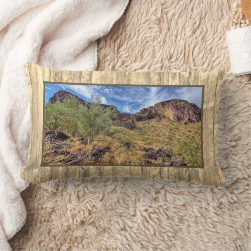 Arizona Desert Mountain Scenery Barn Boards Beige  Lumbar Pillow