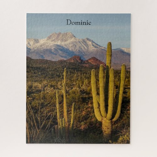 Arizona Desert Saguaro Cacti Snowy Mountain Jigsaw Puzzle