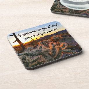 Arizona Desert Sunset Cactus Inspirational Saying Beverage Coaster