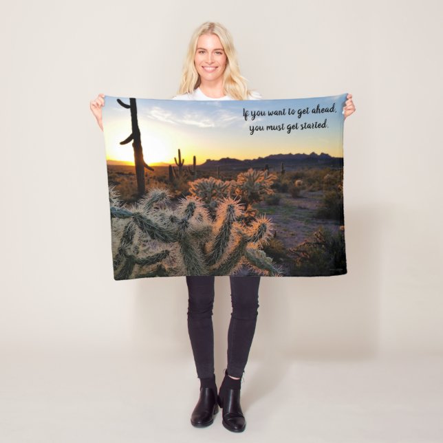 Arizona Desert Sunset Cactus Inspirational Saying Fleece Blanket (In Situ)