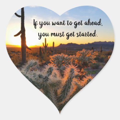 Arizona Desert Sunset Cactus Inspirational Saying Heart Sticker