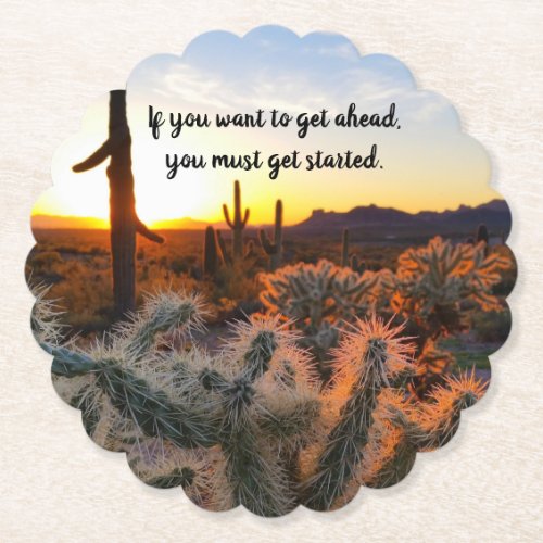 Arizona Desert Sunset Cactus Inspirational Saying Paper Coaster