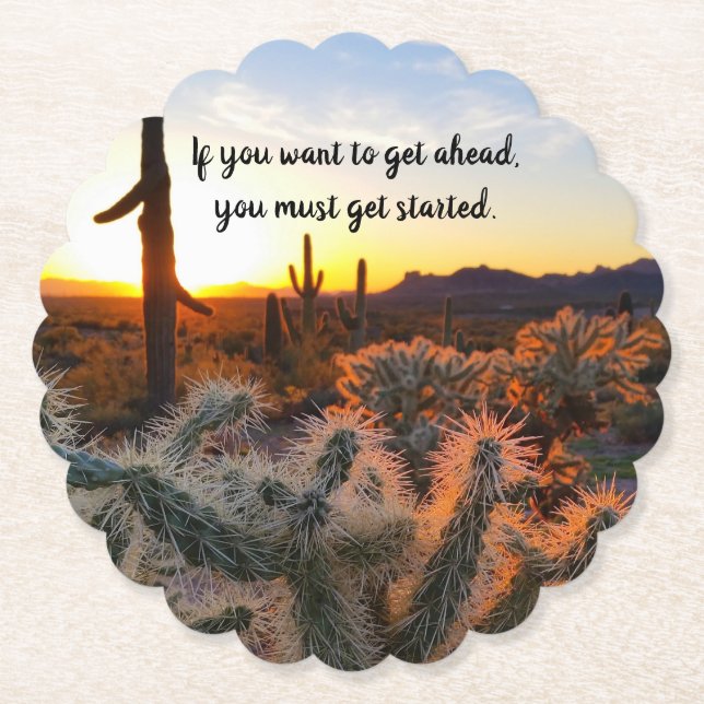 Arizona Desert Sunset Cactus Inspirational Saying Paper Coaster (Front)