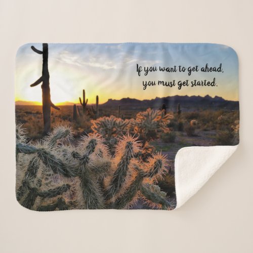 Arizona Desert Sunset Cactus Inspirational Saying Sherpa Blanket