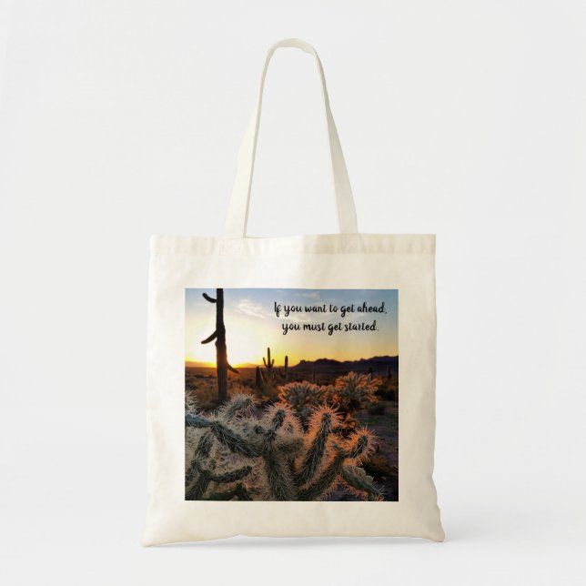 Arizona Desert Sunset Cactus Inspirational Saying Tote Bag (Front)