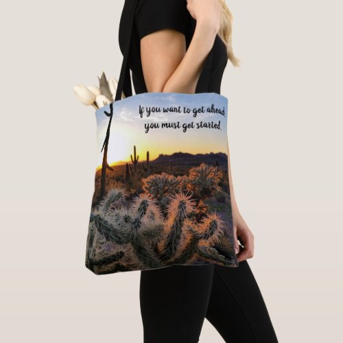 Arizona Desert Sunset Cactus Inspirational Saying Tote Bag