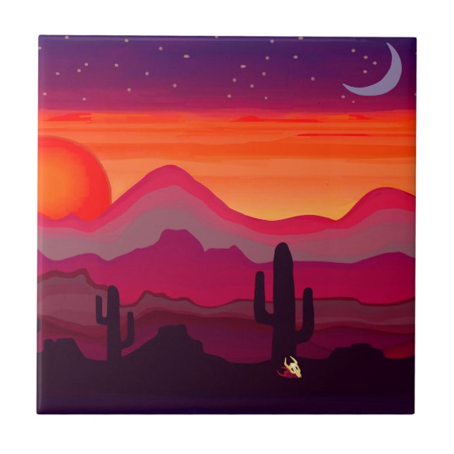 Arizona Desert Sunset Ceramic Tile (Front)