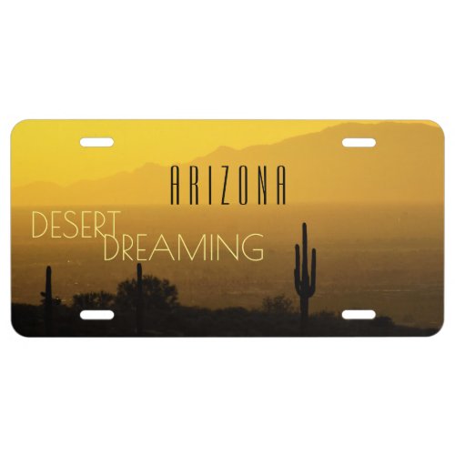 Arizona Desert Sunset Of Yellow  Amber Saguaro License Plate