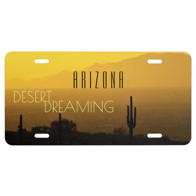 Arizona Desert Sunset Of Yellow & Amber Saguaro License Plate (Front)