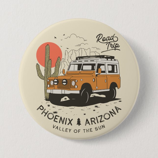 Arizona Desert Sunset Road Trip Cactus Phoenix Button (Front)