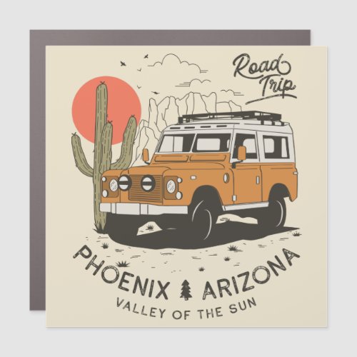 Arizona Desert Sunset Road Trip Cactus Phoenix Car Magnet