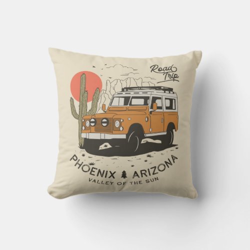 Arizona Desert Sunset Road Trip Cactus Phoenix Throw Pillow