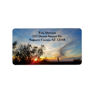Arizona Desert Sunset With Saguaro Cactus / Label