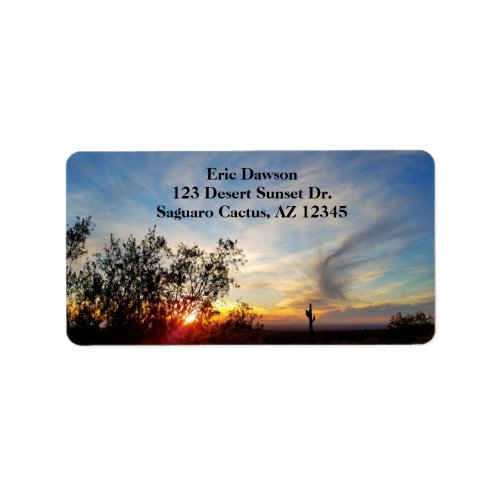 Arizona Desert Sunset With Saguaro Cactus  Label