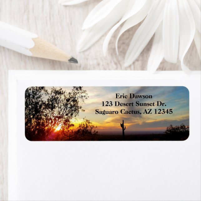 Arizona Desert Sunset With Saguaro Cactus / Label (Insitu)