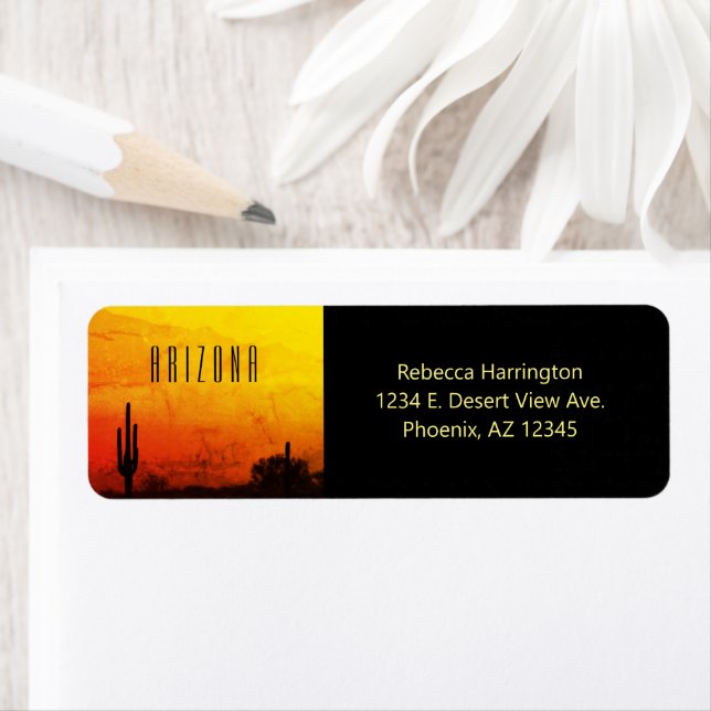Arizona Desert Sunset Yellow Red Orange Cactus Label (Insitu)